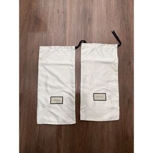 Gucci White Satin Shoe Dust Bags Set of 2 Drawstring Logo Storage Pouches 18x8